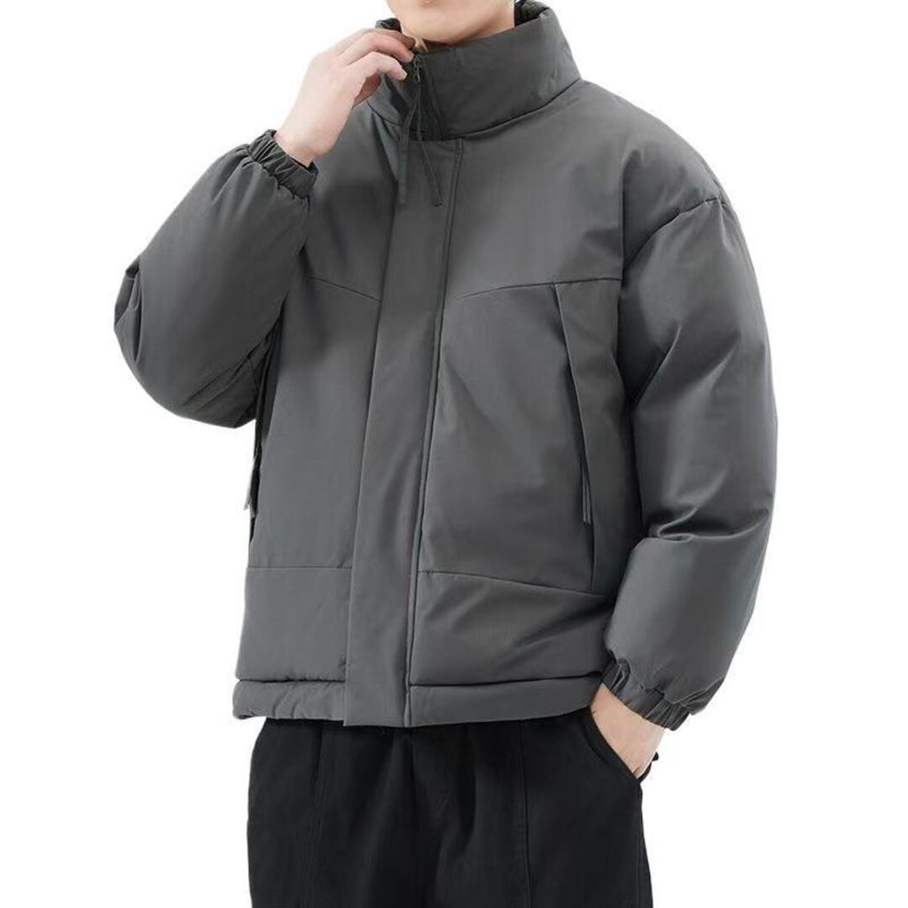 Men's high-neck padded jacket with long sleeves, zip front and multiple pockets