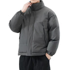 Men's high-neck padded jacket with long sleeves, zip front and multiple pockets