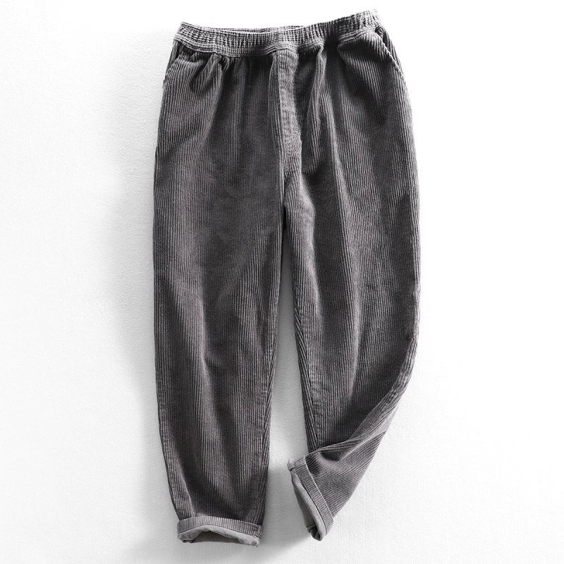 Men's ribbed corduroy trousers with elasticated waist and turned-up cuffs