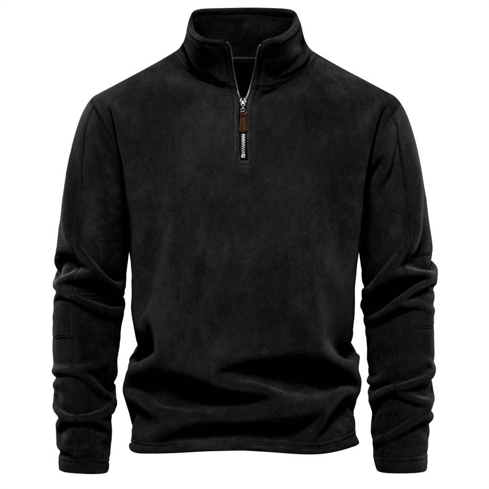 Men's plain quarter-zip sweatshirt with mock neck and long sleeves