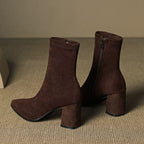 Women's pointed-toe ankle boots with block heels and side zips