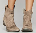 Women's ankle boots with pull tabs, stitched panels and block heels