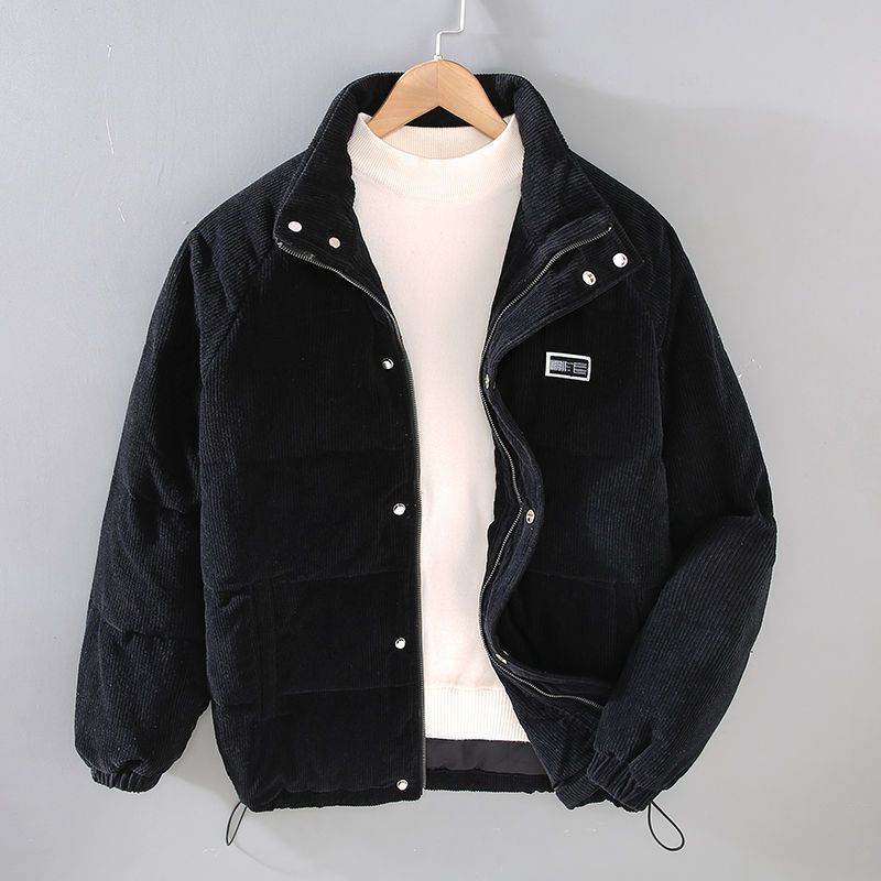 Men's ribbed corduroy padded jacket with high collar and zip front