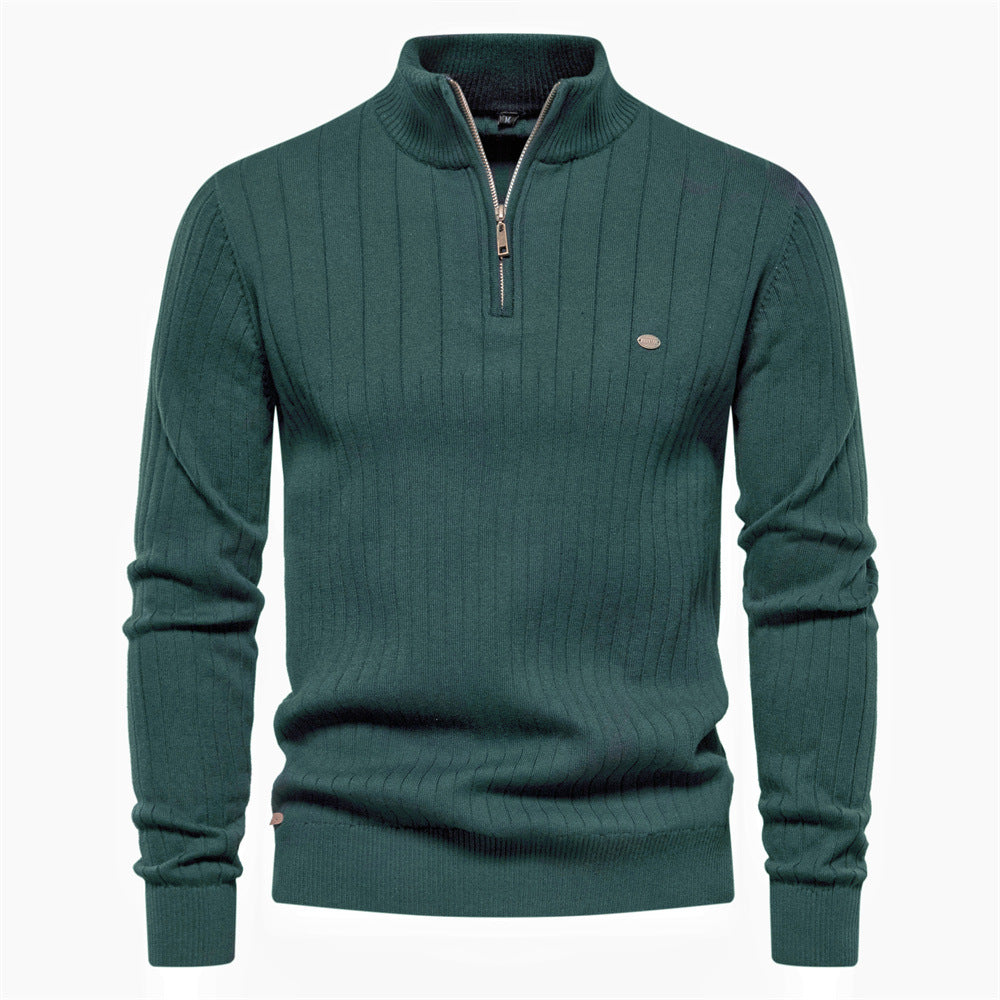 Men's ribbed quarter-zip jumper with mock neck and long sleeves