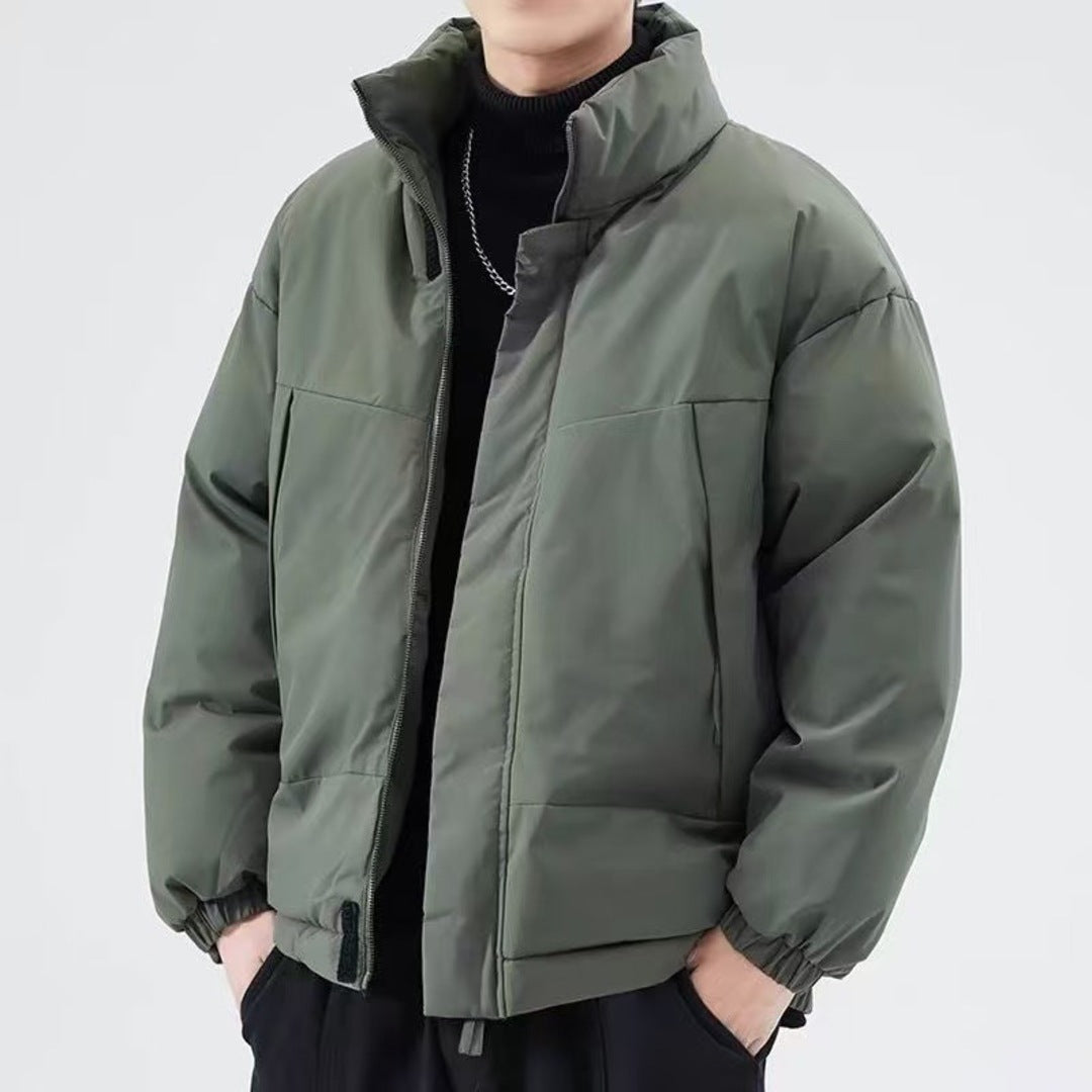 Men's high-neck padded jacket with long sleeves, zip front and multiple pockets