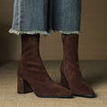 Women's pointed-toe ankle boots with block heels and side zips