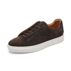 Low-top lace-up trainer with perforated side detailing and contrasting white sole