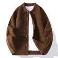 Textured waffle knit cardigan with shirt collar, long sleeves and button front
