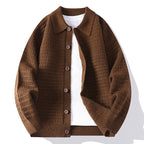 Textured waffle knit cardigan with shirt collar, long sleeves and button front