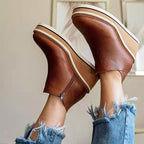Women's platform wedge ankle boots with round toes and side zips