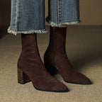 Women's pointed-toe ankle boots with block heels and side zips