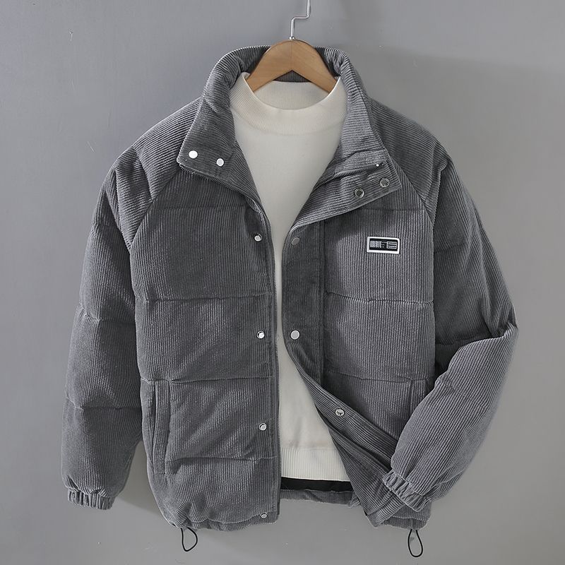 Men's ribbed corduroy padded jacket with high collar and zip front