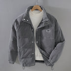 Men's ribbed corduroy padded jacket with high collar and zip front