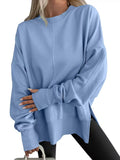 Women's oversized plain sweatshirt with crew neck, drop shoulders and long sleeves