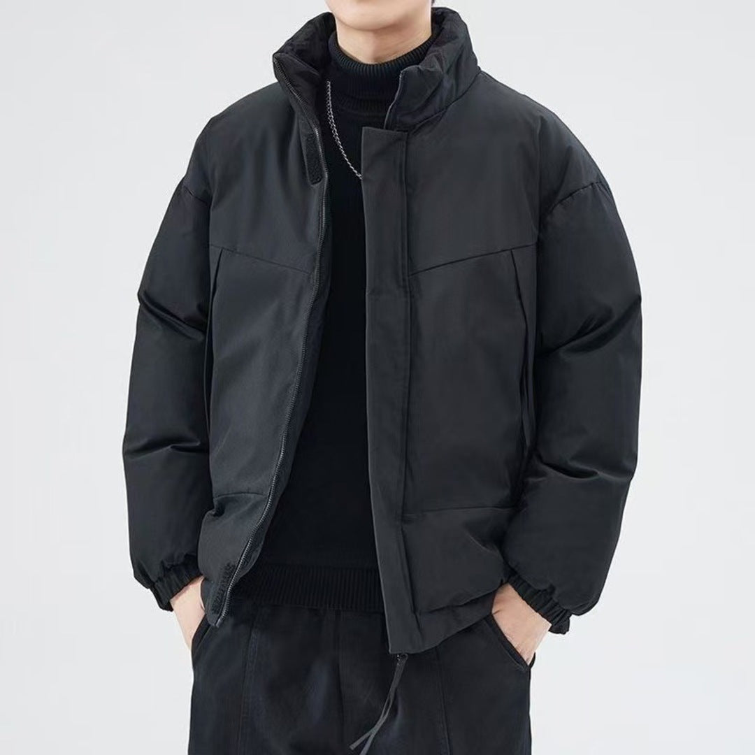 Men's high-neck padded jacket with long sleeves, zip front and multiple pockets