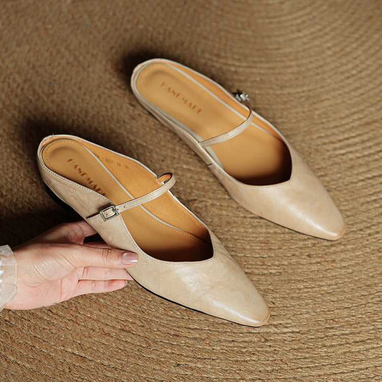 Women's pointed ballet flats with buckle straps and low heels