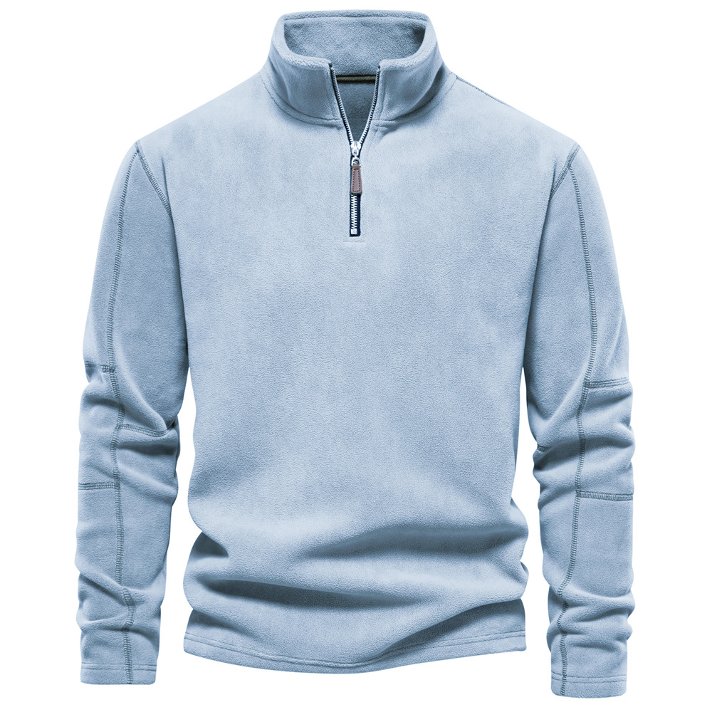 Men's plain quarter-zip sweatshirt with mock neck and long sleeves