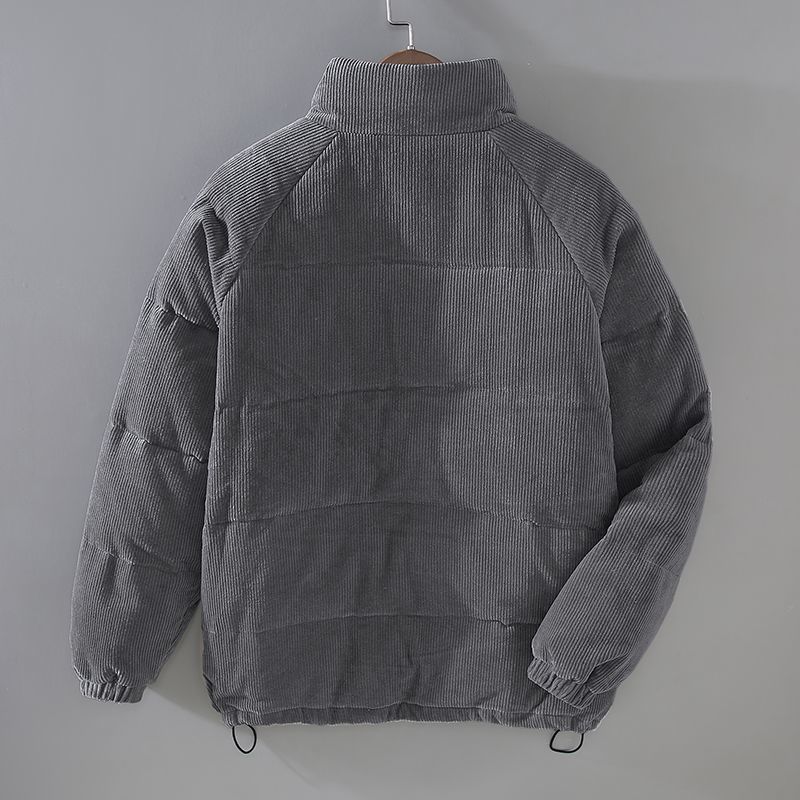 Men's ribbed corduroy padded jacket with high collar and zip front