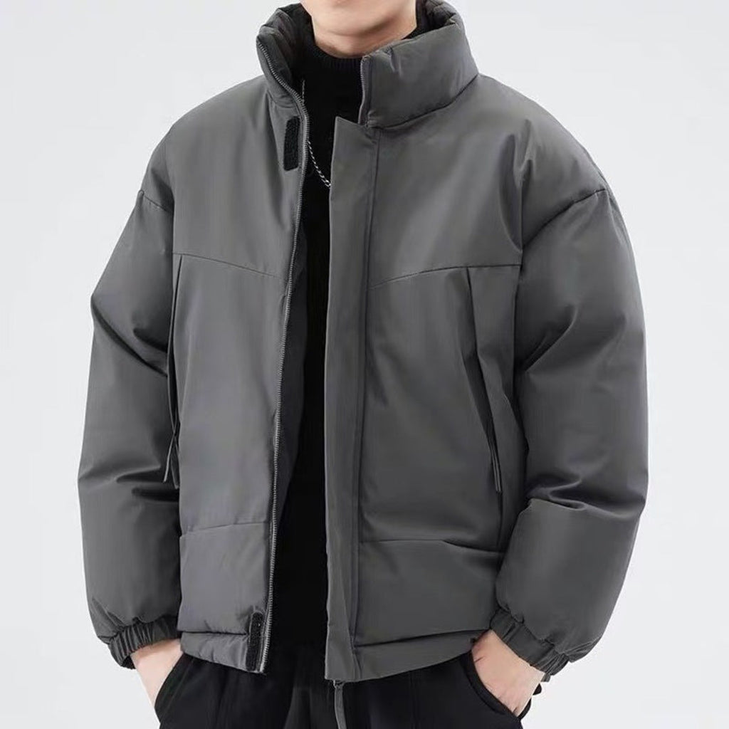 Men's high-neck padded jacket with long sleeves, zip front and multiple pockets