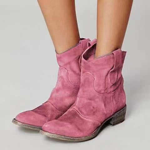 Women's ankle boots with pull tabs, stitched panels and block heels