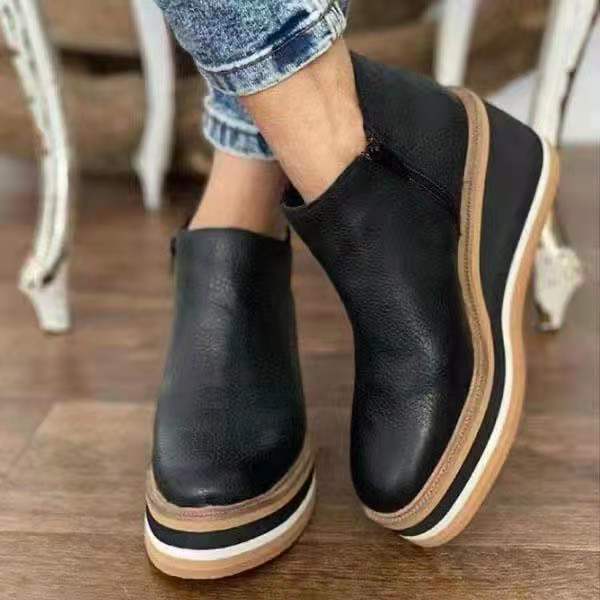 Women's platform wedge ankle boots with round toes and side zips