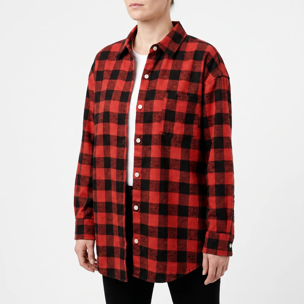 Oakhaven  - Oversized Brushed Check Overshirt Layering Over T-Shirts