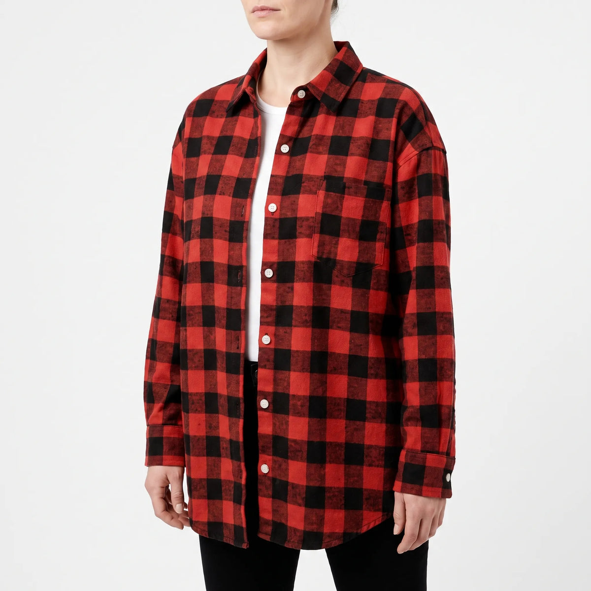 Oakhaven  - Oversized Brushed Check Overshirt Layering Over T-Shirts
