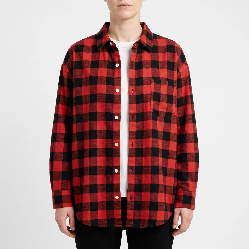 Oakhaven  - Oversized Brushed Check Overshirt Layering Over T-Shirts