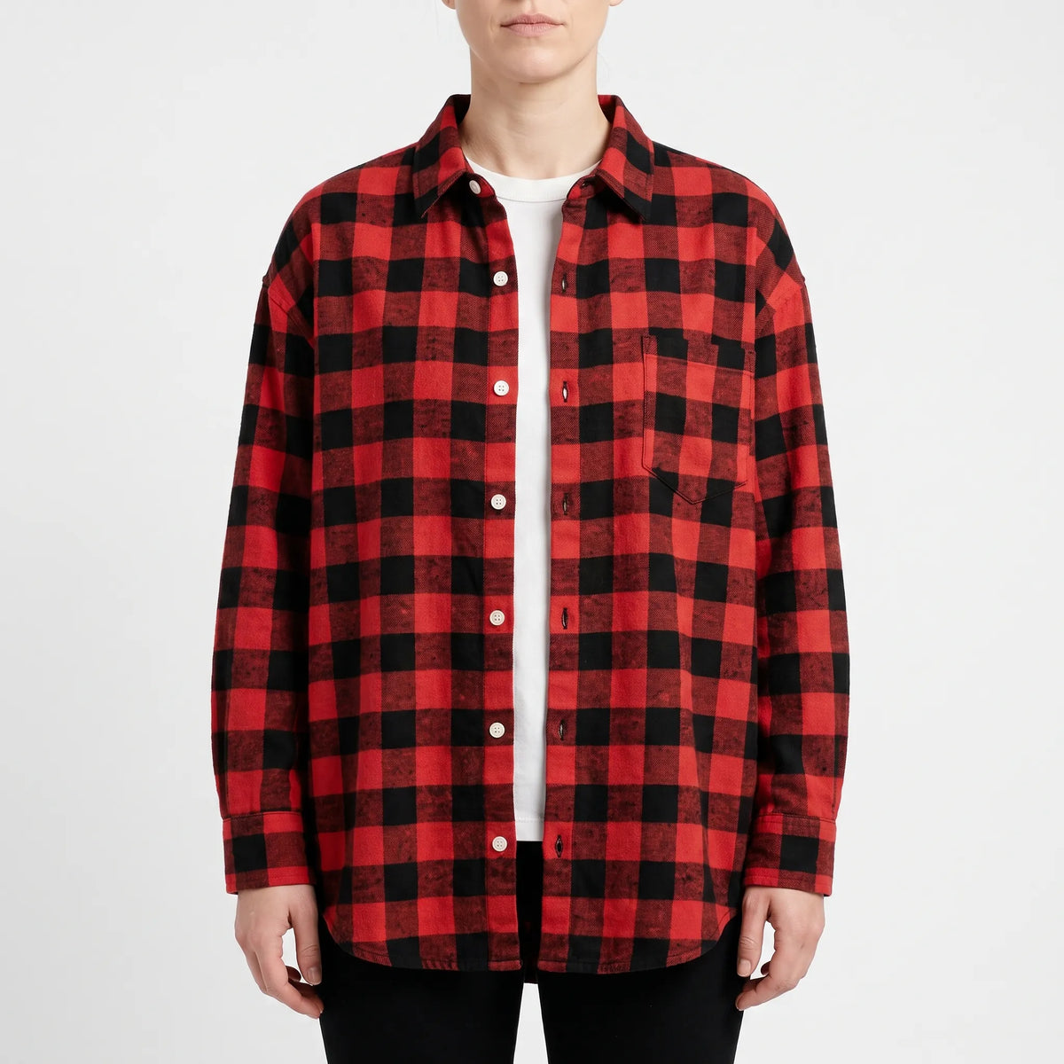 Oakhaven  - Oversized Brushed Check Overshirt Layering Over T-Shirts
