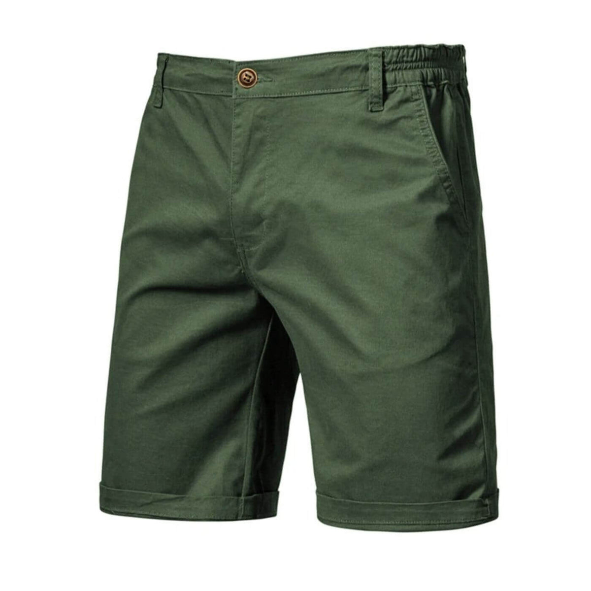 Men's tailored shorts with button fastening, side pockets and turn-up cuffs