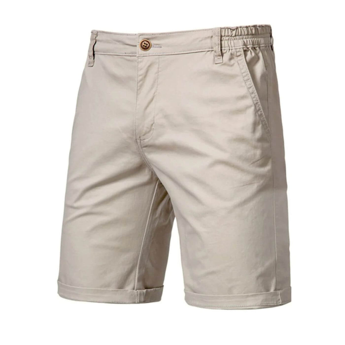 Men's tailored shorts with button fastening, side pockets and turn-up cuffs