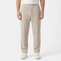 Men's textured pleated trousers with an elasticated waistband and straight legs