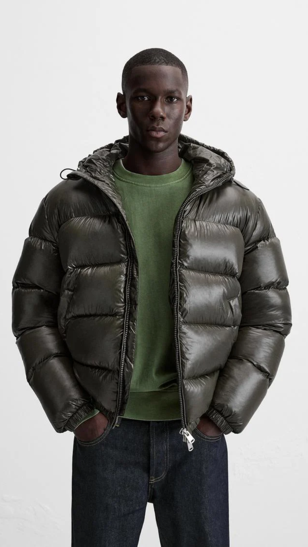 Unisex hooded quilted puffer jacket with zip front