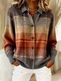 Women's multicoloured plaid cardigan with collar and button front