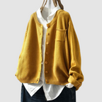 Women's textured knit cardigan with button front and chest pocket