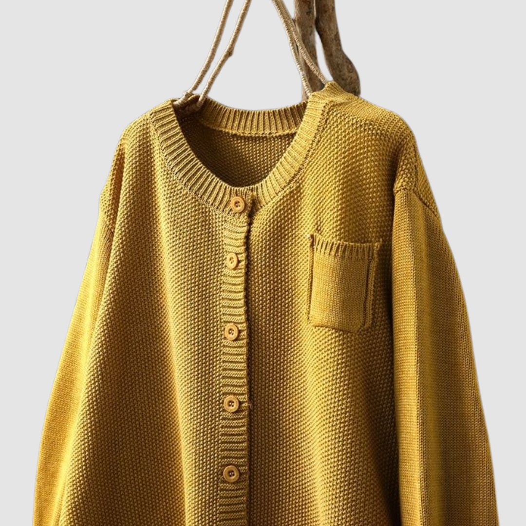 Women's textured knit cardigan with button front and chest pocket