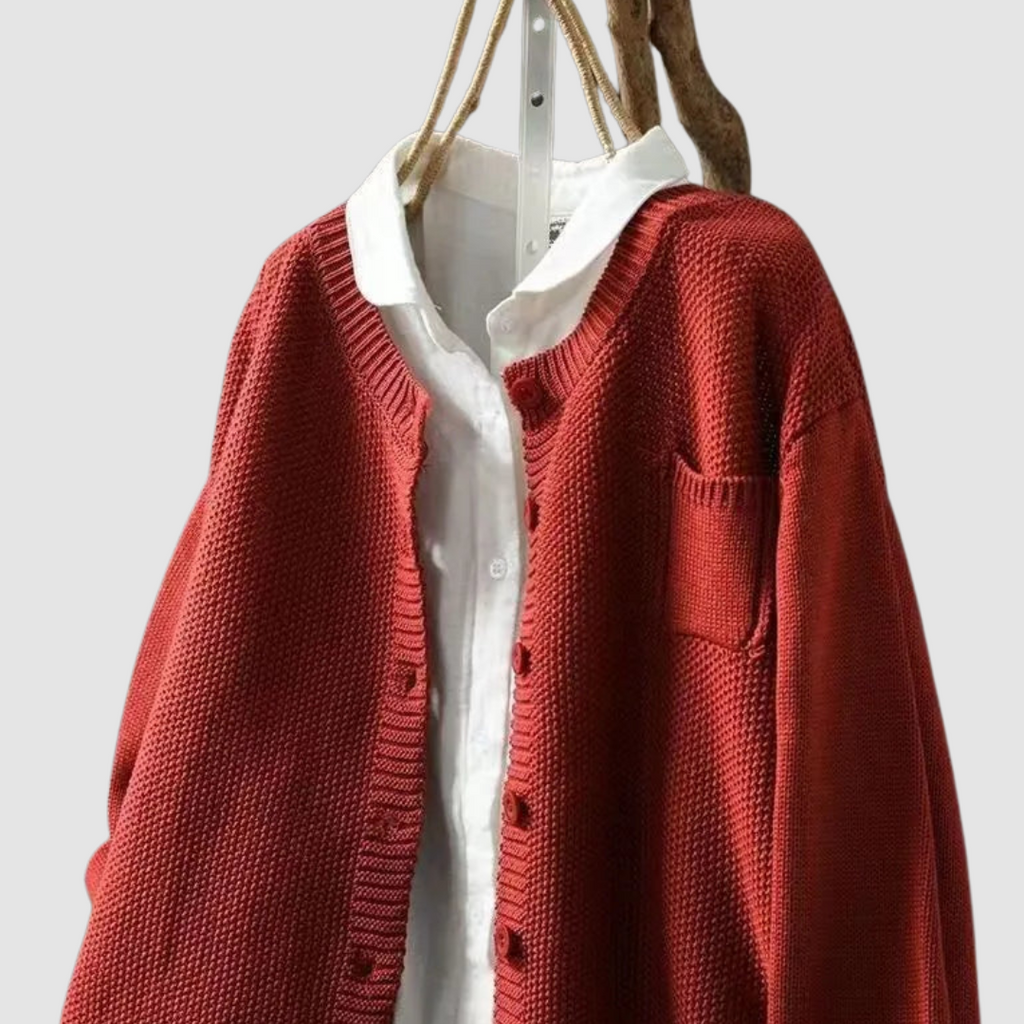 Women's textured knit cardigan with button front and chest pocket
