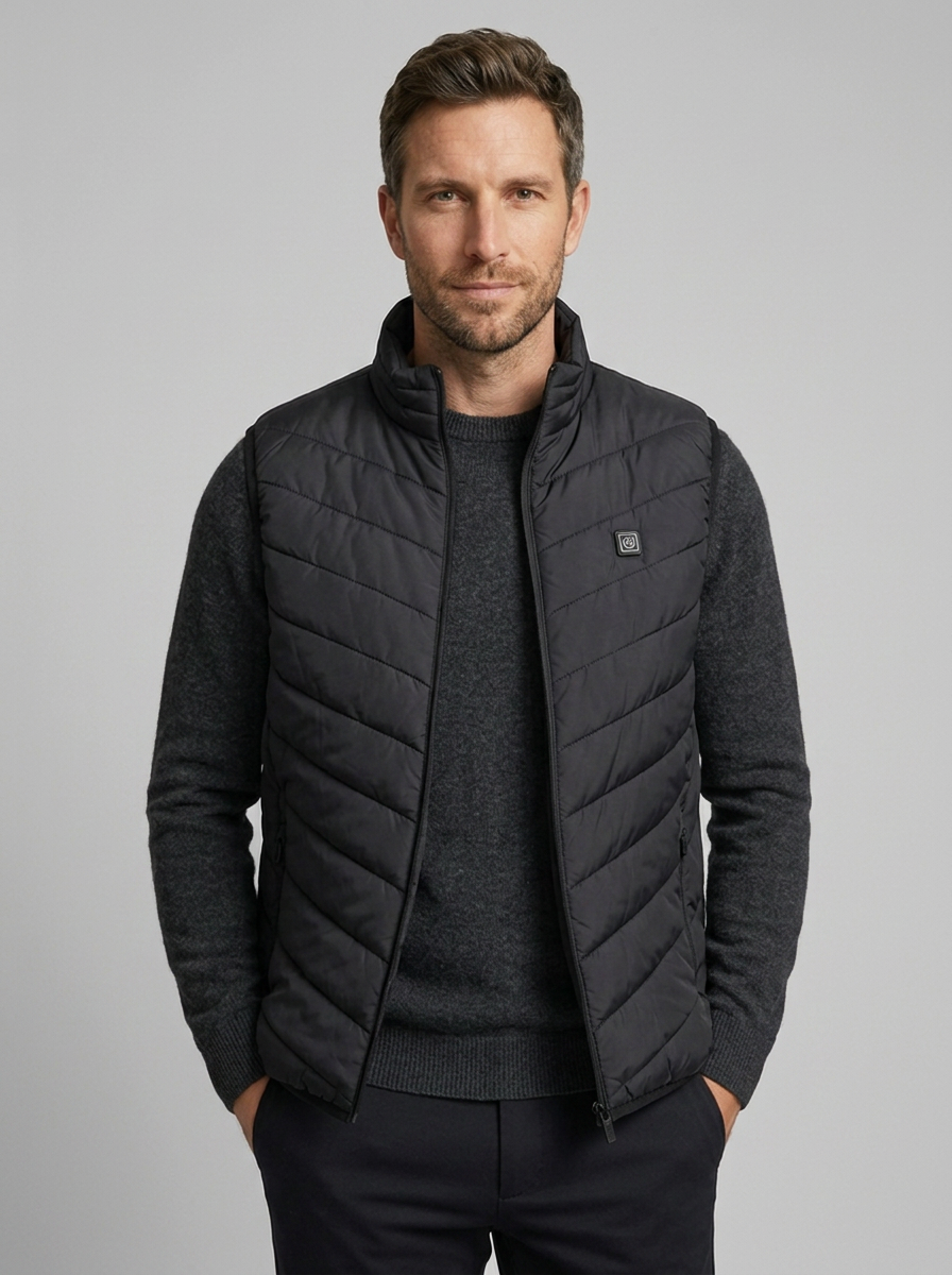 Quilted sleeveless gilet with high collar, full zip and front pockets