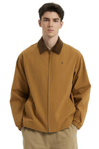 Men's solid bomber jacket with collared neckline, zip front and long sleeves