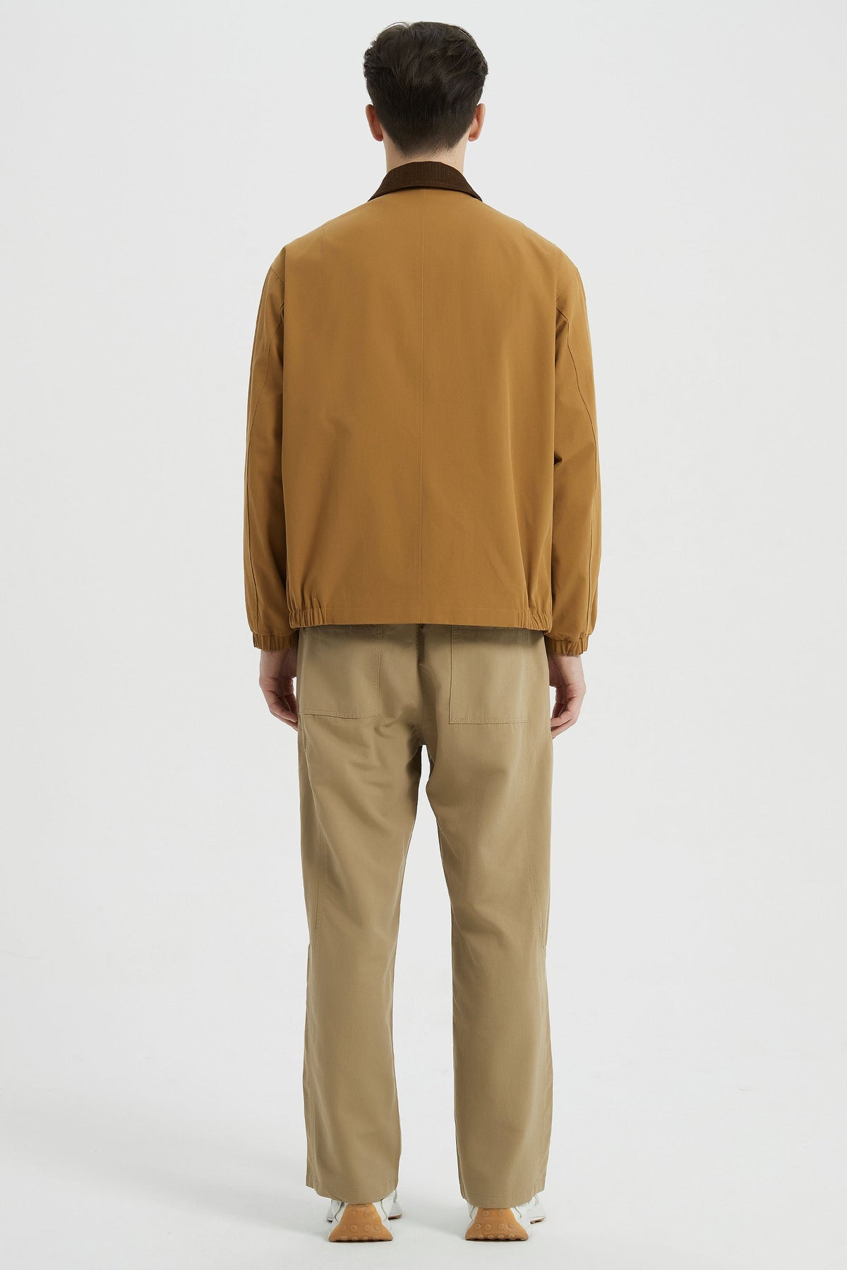 Men's solid bomber jacket with collared neckline, zip front and long sleeves