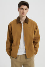 Men's solid bomber jacket with collared neckline, zip front and long sleeves