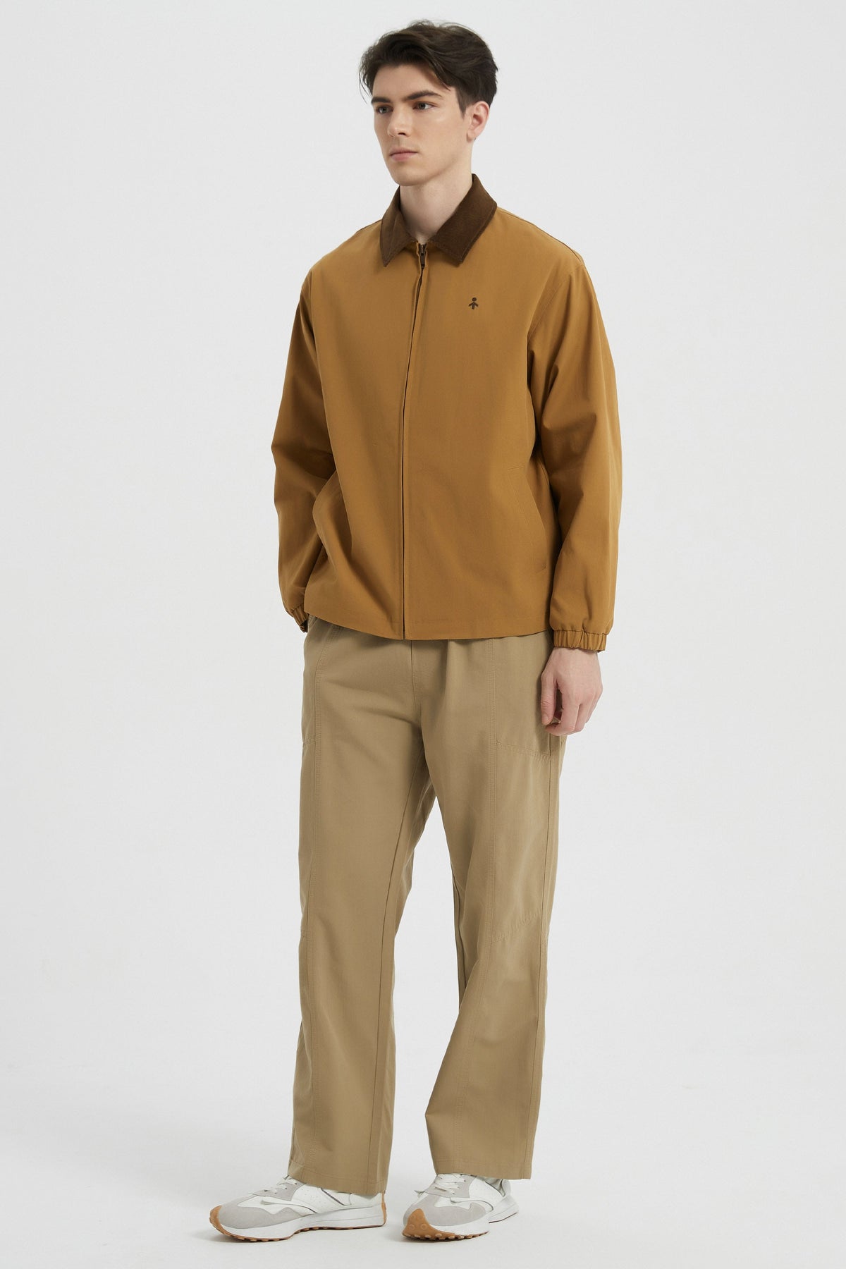 Men's solid bomber jacket with collared neckline, zip front and long sleeves