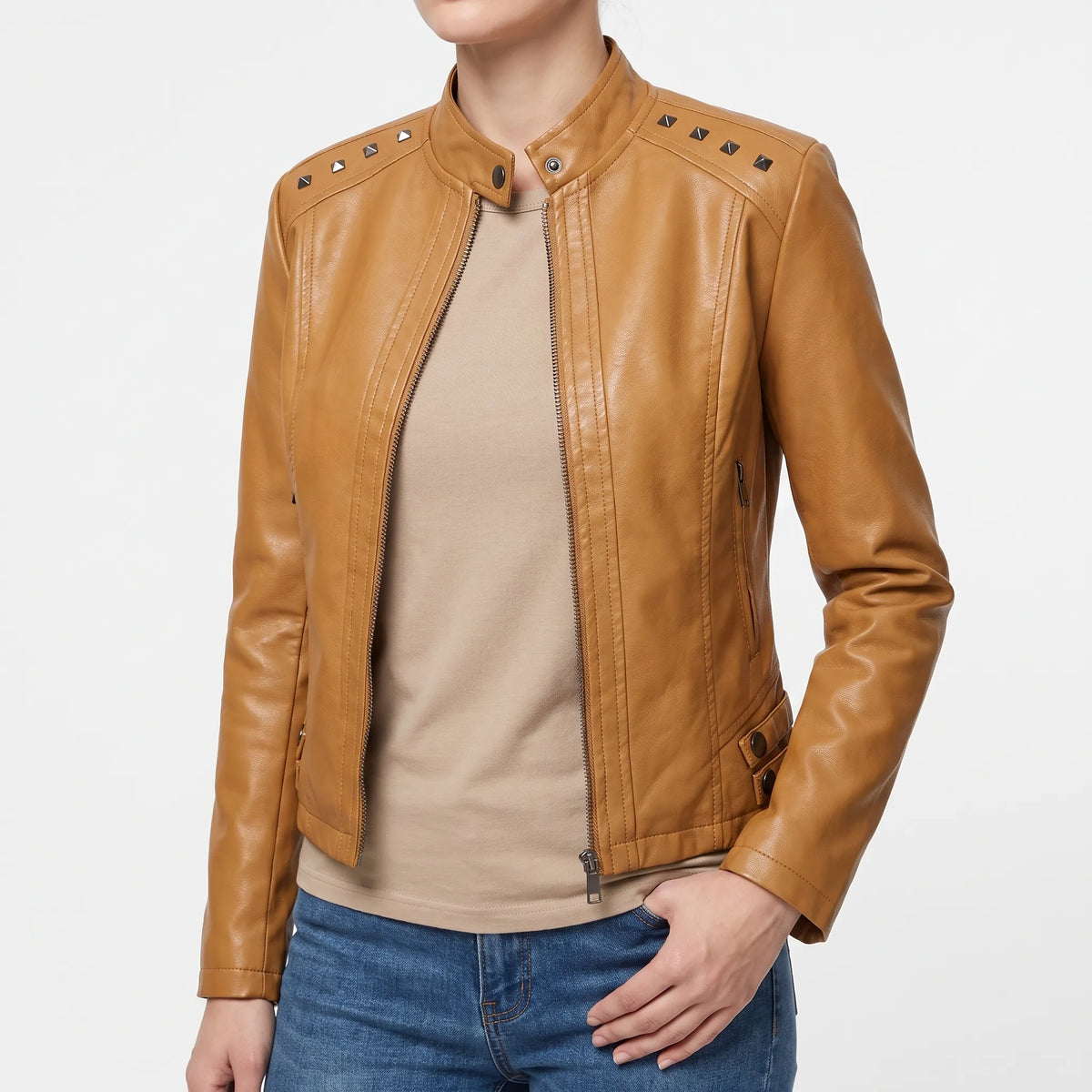 Otterburn  - Cropped Faux Leather Biker Jacket Layering Over Dresses