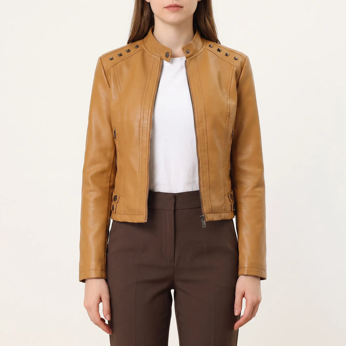 Otterburn  - Cropped Faux Leather Biker Jacket Layering Over Dresses
