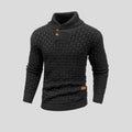 Men's textured knit jumper with funnel neck, buttons and ribbed trims