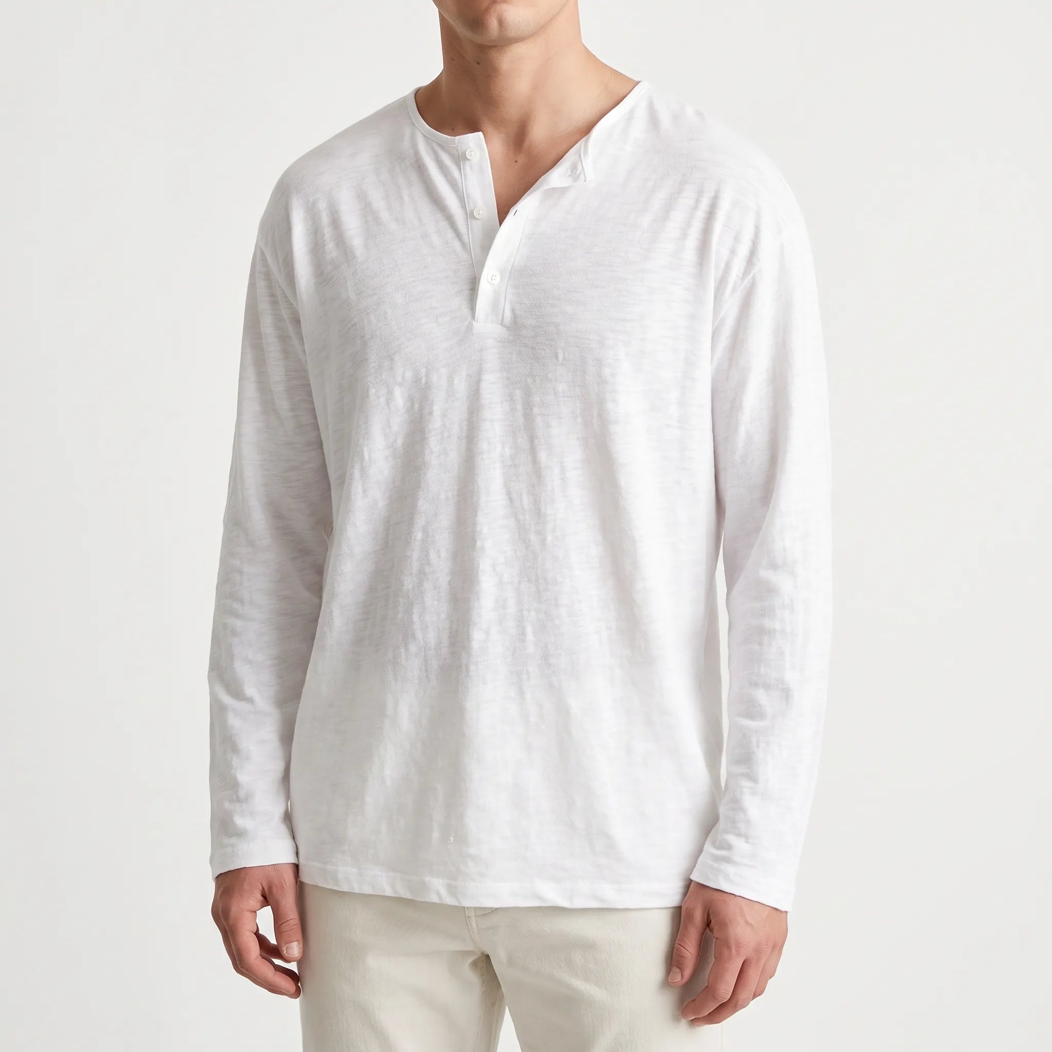Oxtony  - Men's Long Sleeve Henley Shirt Casual Weekend Wear