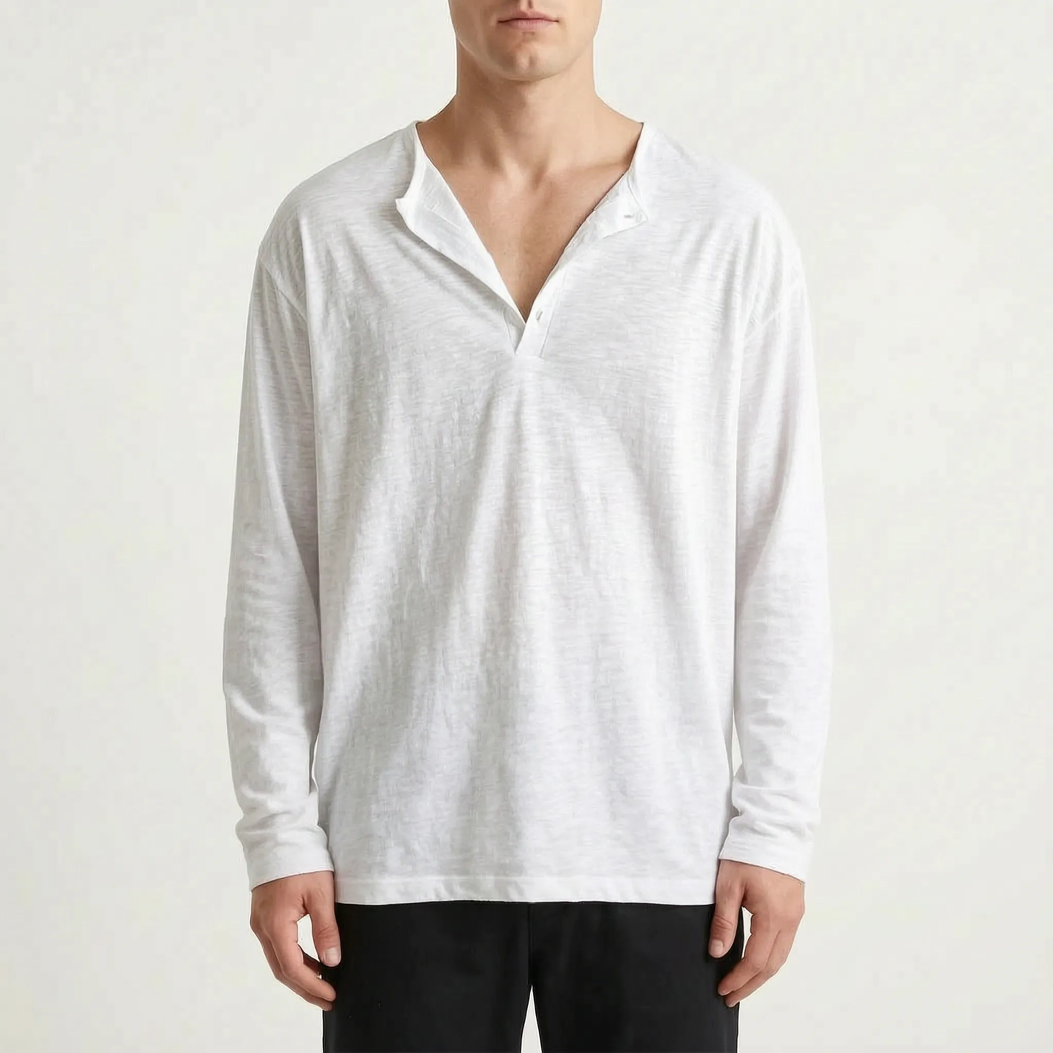 Oxtony  - Men's Long Sleeve Henley Shirt Casual Weekend Wear