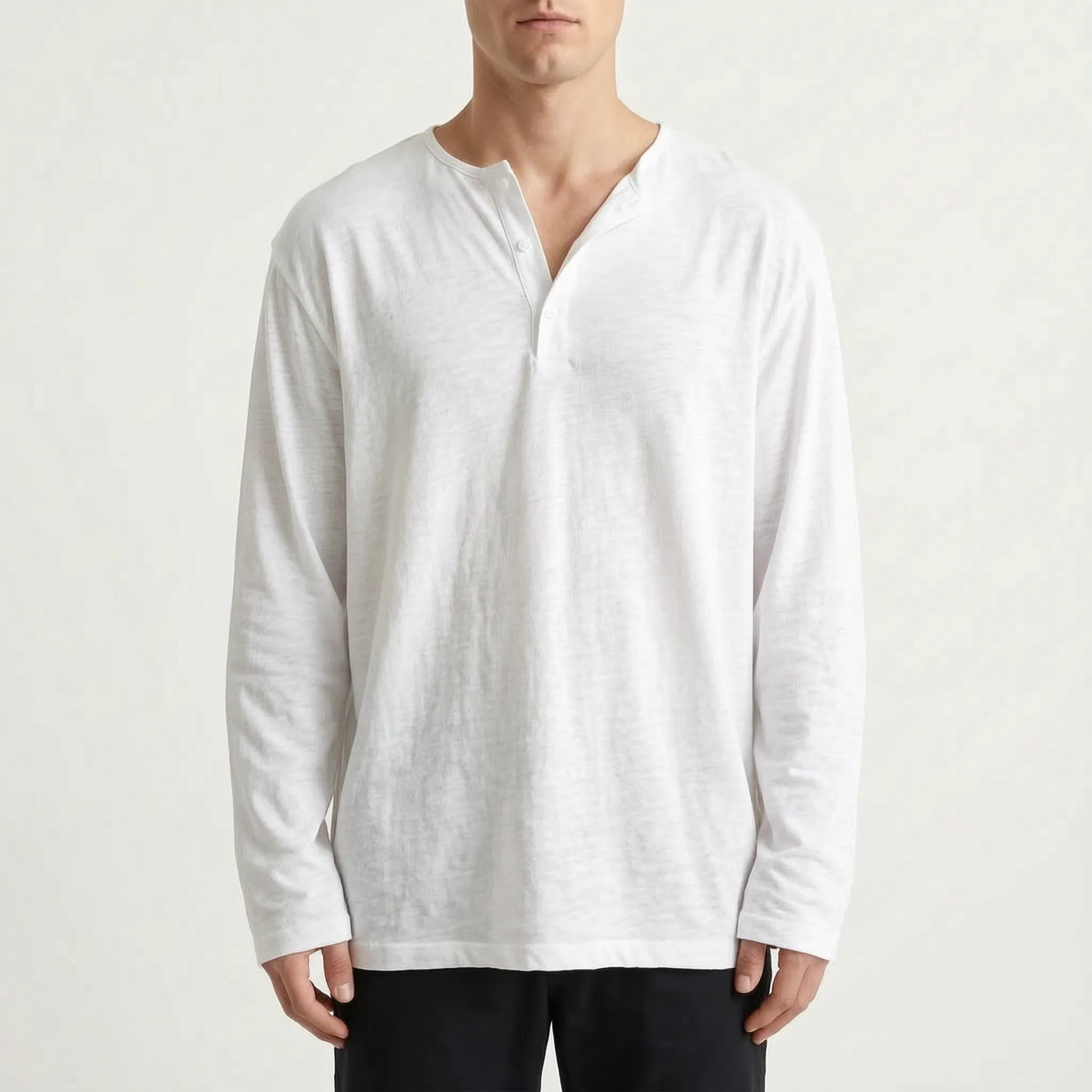 Oxtony  - Men's Long Sleeve Henley Shirt Casual Weekend Wear