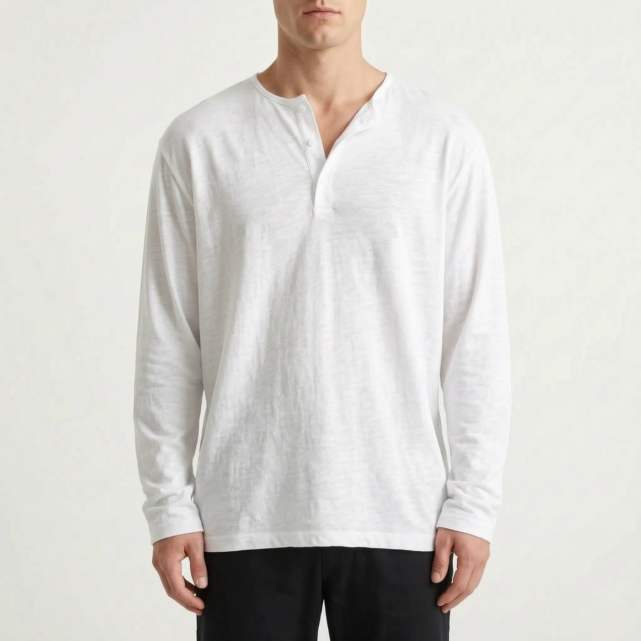 Oxtony  - Men's Long Sleeve Henley Shirt Casual Weekend Wear