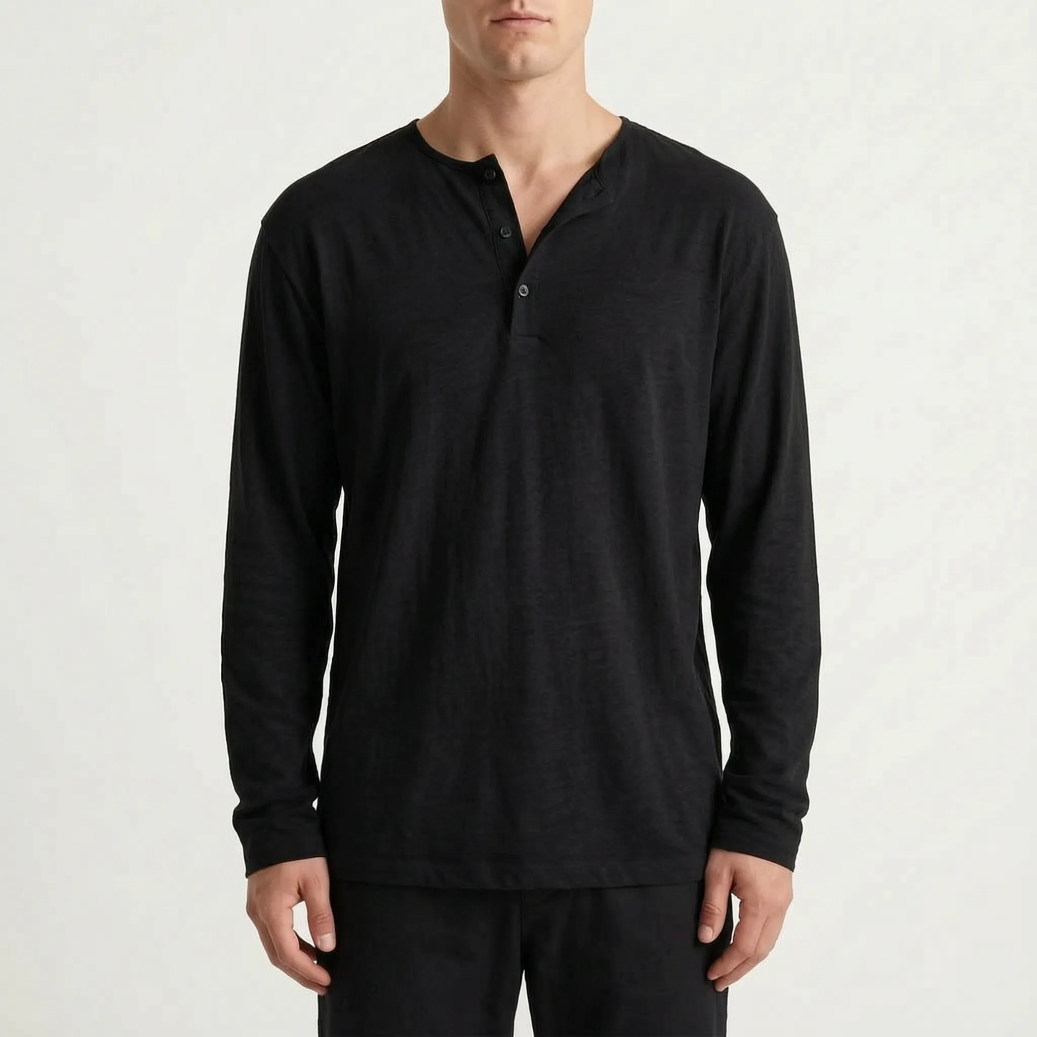 Oxtony  - Men's Long Sleeve Henley Shirt Casual Weekend Wear